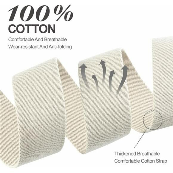 Milk White Cotton Guitar Strap Wide Adjustable Leather Ends Bass Electric - Picture 3 of 7